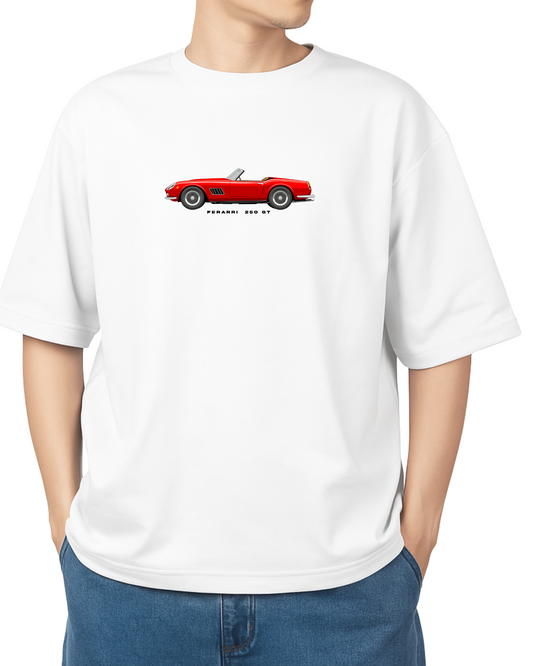 Unisex Minimal Design Oversized T-Shirt – White | Ferrari 250 GT