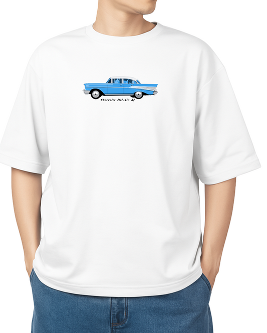 Unisex Minimal Design Oversized T-Shirt – White | Chevrolet Bel Air